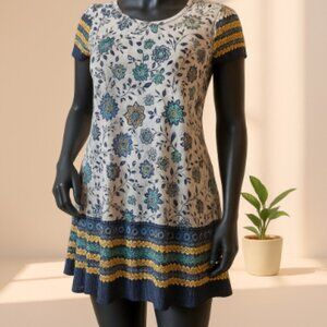 Simply Aster Boho Floral Print Short Sleeve Tunic Dress Women’s XL Multicolor